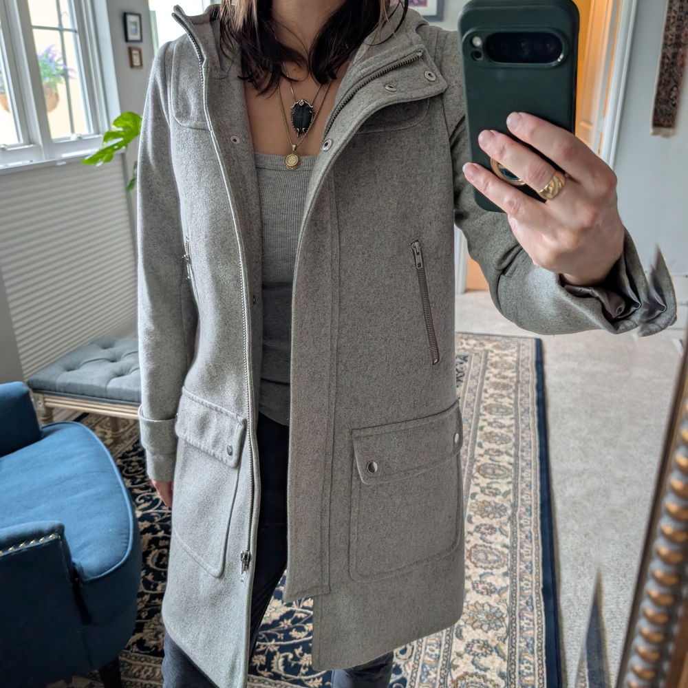 J Crew Gray Wool Blend Trench Coat Timeless Style